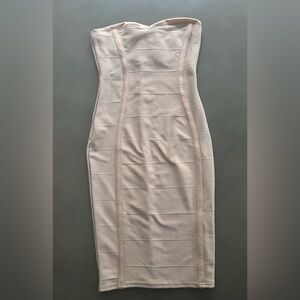 Boohoo Strapless Beige Bodycon Dress